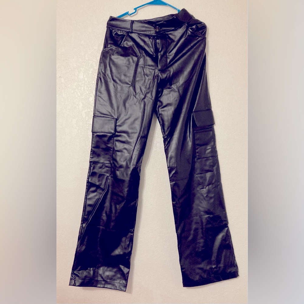 Vinyl Cargo Small Black Boot cut pants